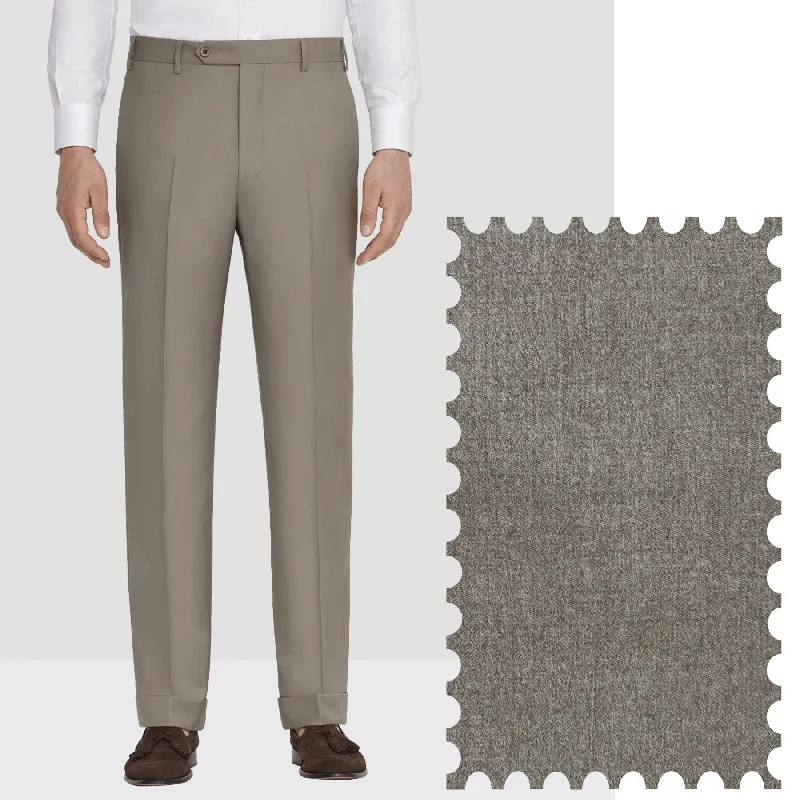 Todd Flat Front Super 120s Wool Flannel Trouser in Tan and Grey Mélange, Size 36 (Full Fit) - LIMITED EDITION by Zanella