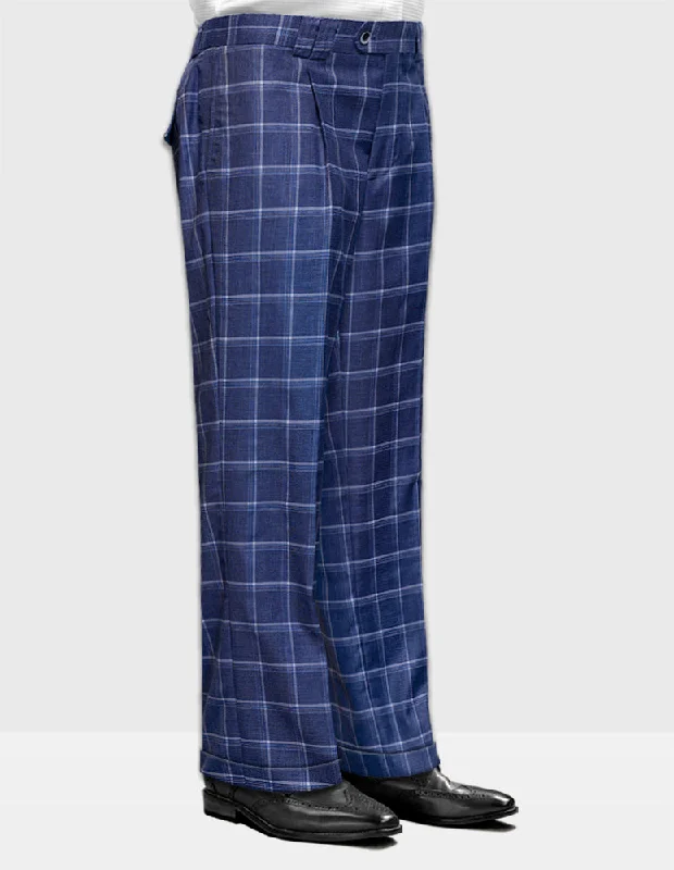 INDIGO PLAID WIDE LEG DRESS PANTS