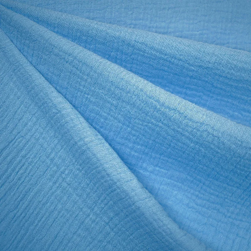 Trendy Casual Cotton Double Gauze Solid Blue