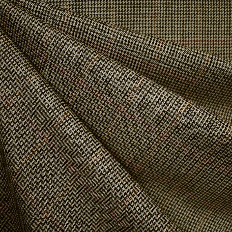 Chic Essentials Houndstooth Plaid Wool Suiting Latte/Multi