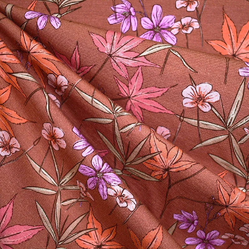 Sporty Tailoring Tossed Maple Leaves Cotton Modal French Terry Terracotta